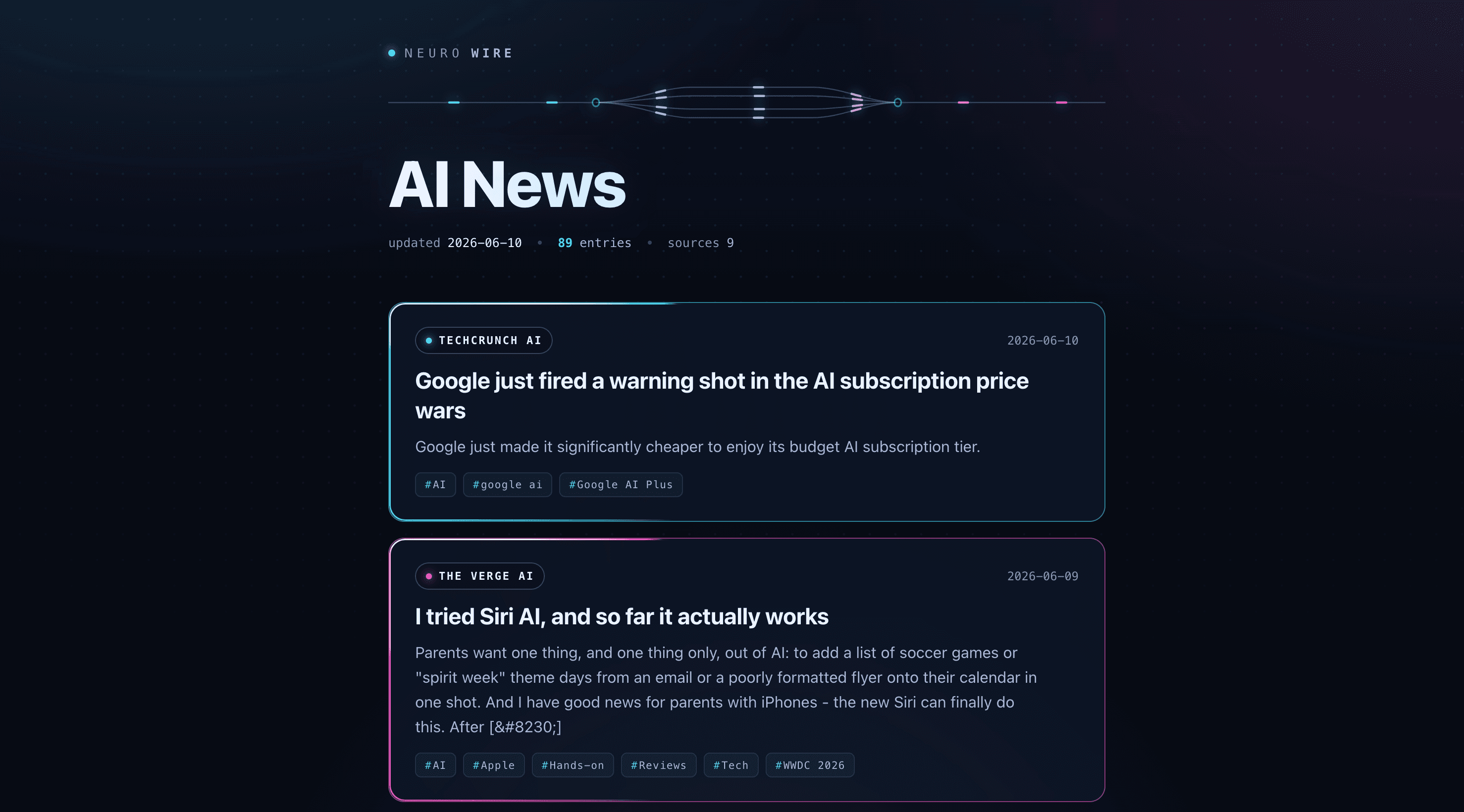 A Neurowire feed page